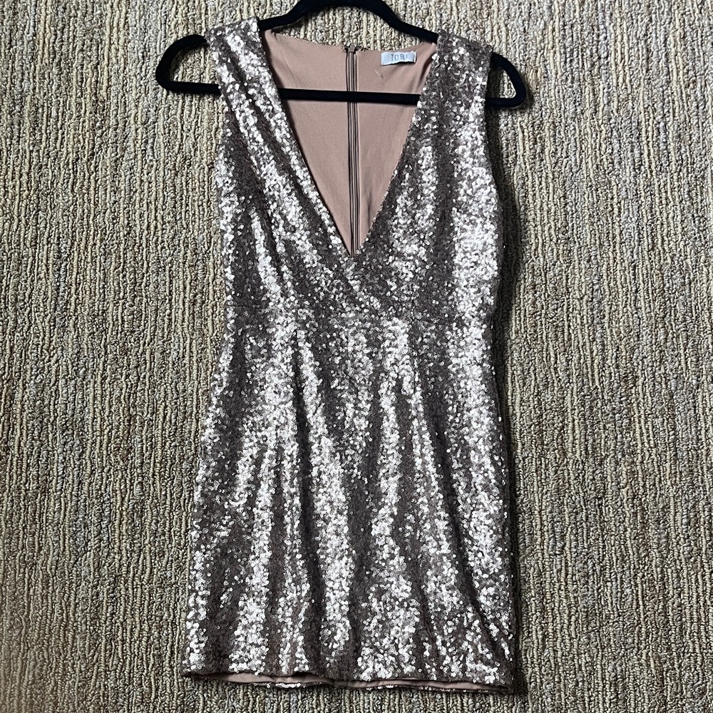 TOBI Champagne Gold Sequin Mini Dress